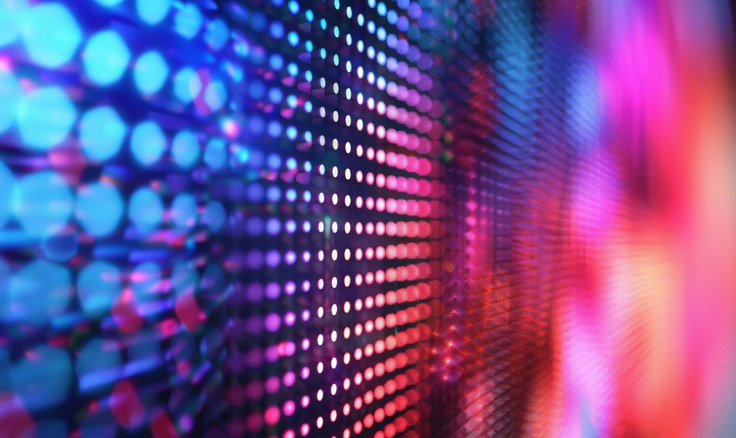 Close-up of LED panels with depth of field, showcasing DCMM's LED wall solutions